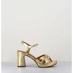 Sandales A Talon En Cuir Metallise Argent & Bijou Argent Retro - Keloca44 Porsche Gold