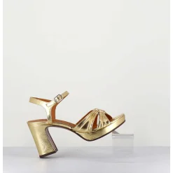 Sandales A Talon En Cuir Metallise Argent & Bijou Argent Retro - Keloca44 Porsche Gold