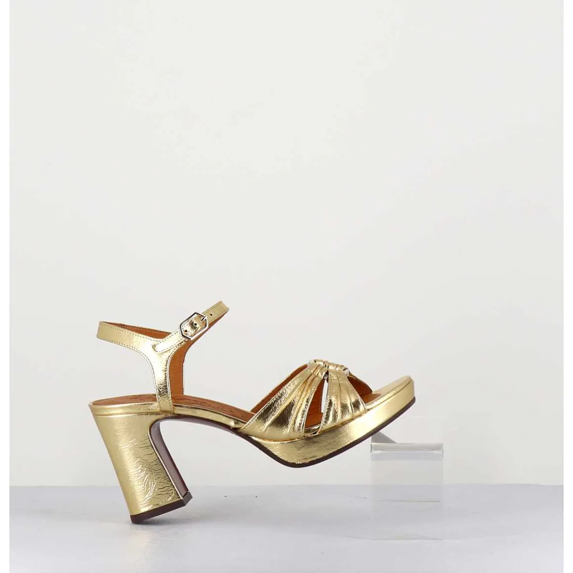 Sandales A Talon En Cuir Metallise Argent & Bijou Argent Retro - Keloca44 Porsche Gold