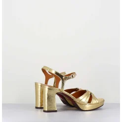 Sandales A Talon En Cuir Metallise Argent & Bijou Argent Retro - Keloca44 Porsche Gold