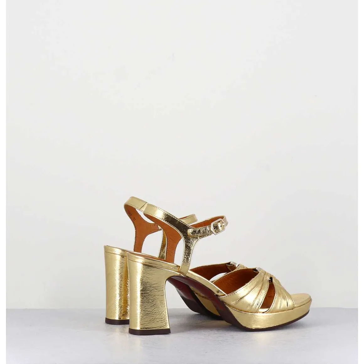 Sandales A Talon En Cuir Metallise Argent & Bijou Argent Retro - Keloca44 Porsche Gold