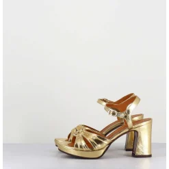 Sandales A Talon En Cuir Metallise Argent & Bijou Argent Retro - Keloca44 Porsche Gold