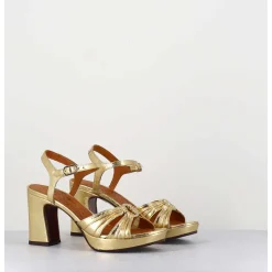 Sandales A Talon En Cuir Metallise Argent & Bijou Argent Retro - Keloca44 Porsche Gold