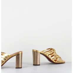 Sandales A Talon En Cuir Tresse Dore - Beijing Citroen Gold