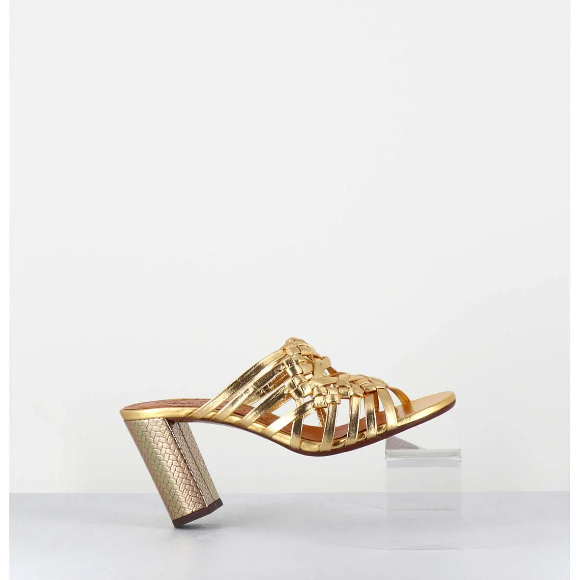 Sandales A Talon En Cuir Tresse Dore - Beijing Citroen Gold