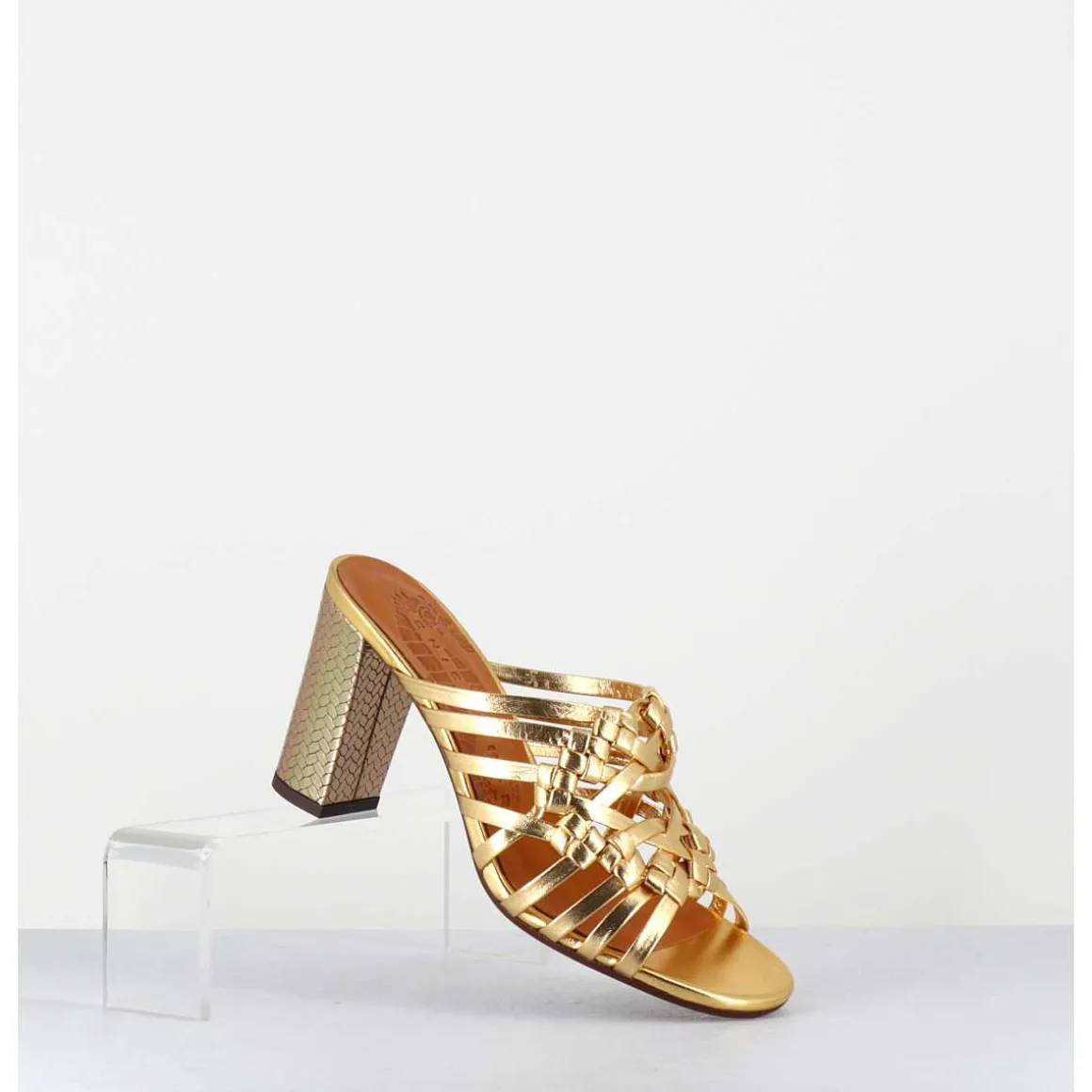 Sandales A Talon En Cuir Tresse Dore - Beijing Citroen Gold