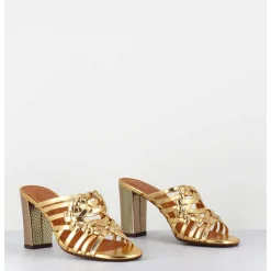 Sandales A Talon En Cuir Tresse Dore - Beijing Citroen Gold