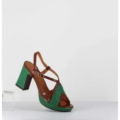 Sandales A Talon En Cuir Vert & Marron - Kat Ford Green