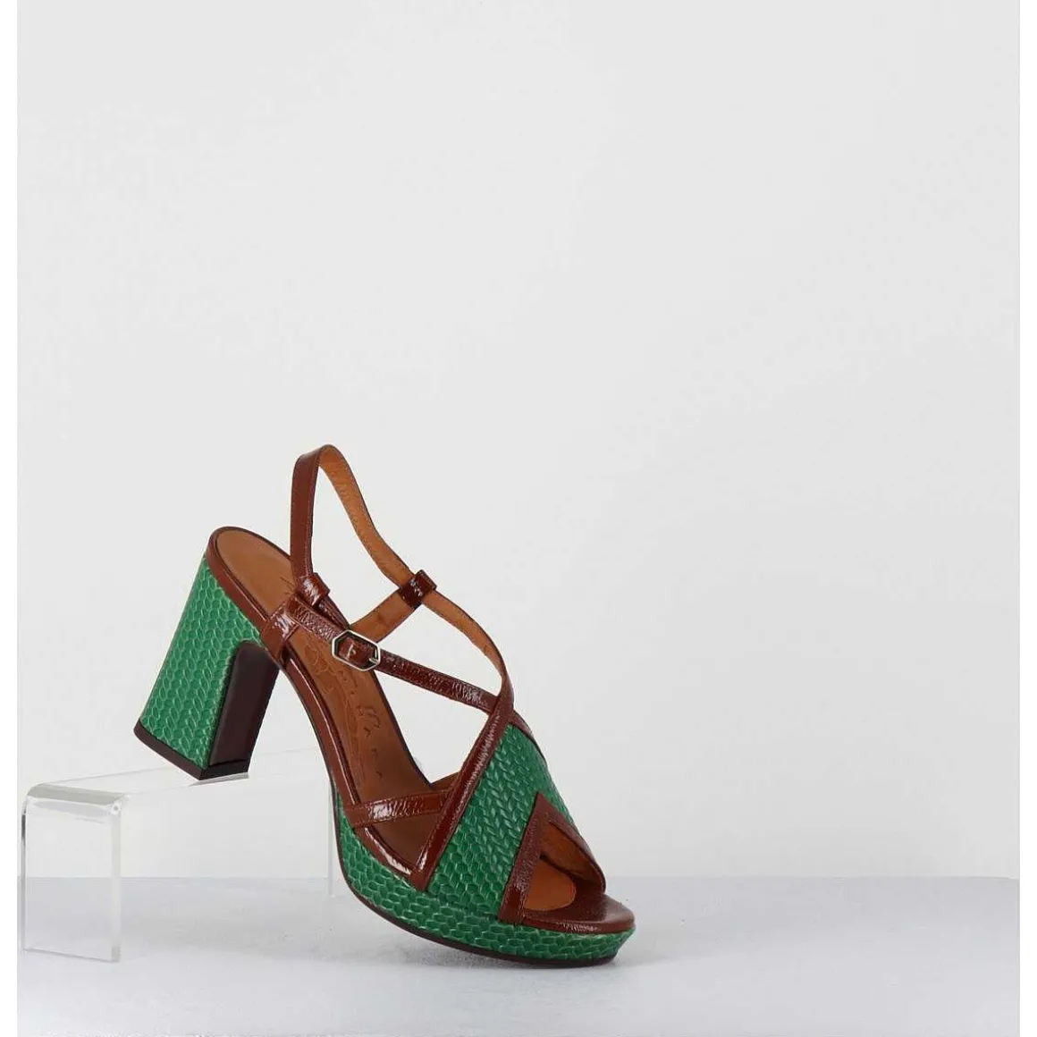 Sandales A Talon En Cuir Vert & Marron - Kat Ford Green