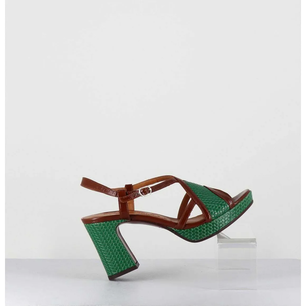 Sandales A Talon En Cuir Vert & Marron - Kat Ford Green