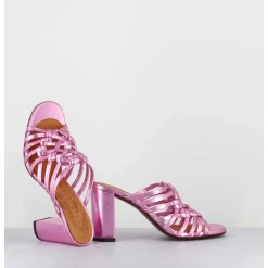 Sandales A Talon En Cuir Metallise Rose - Beijing Citroen Pink