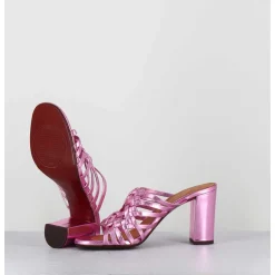 Sandales A Talon En Cuir Metallise Rose - Beijing Citroen Pink