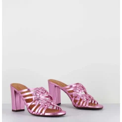 Sandales A Talon En Cuir Metallise Rose - Beijing Citroen Pink