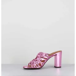 Sandales A Talon En Cuir Metallise Rose - Beijing Citroen Pink
