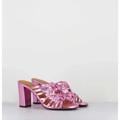 Sandales A Talon En Cuir Metallise Rose - Beijing Citroen Pink