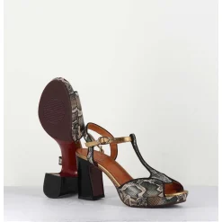 Sandales A Talon En Cuir Impression Serpent - Ki-Eduni42 Nara Mili