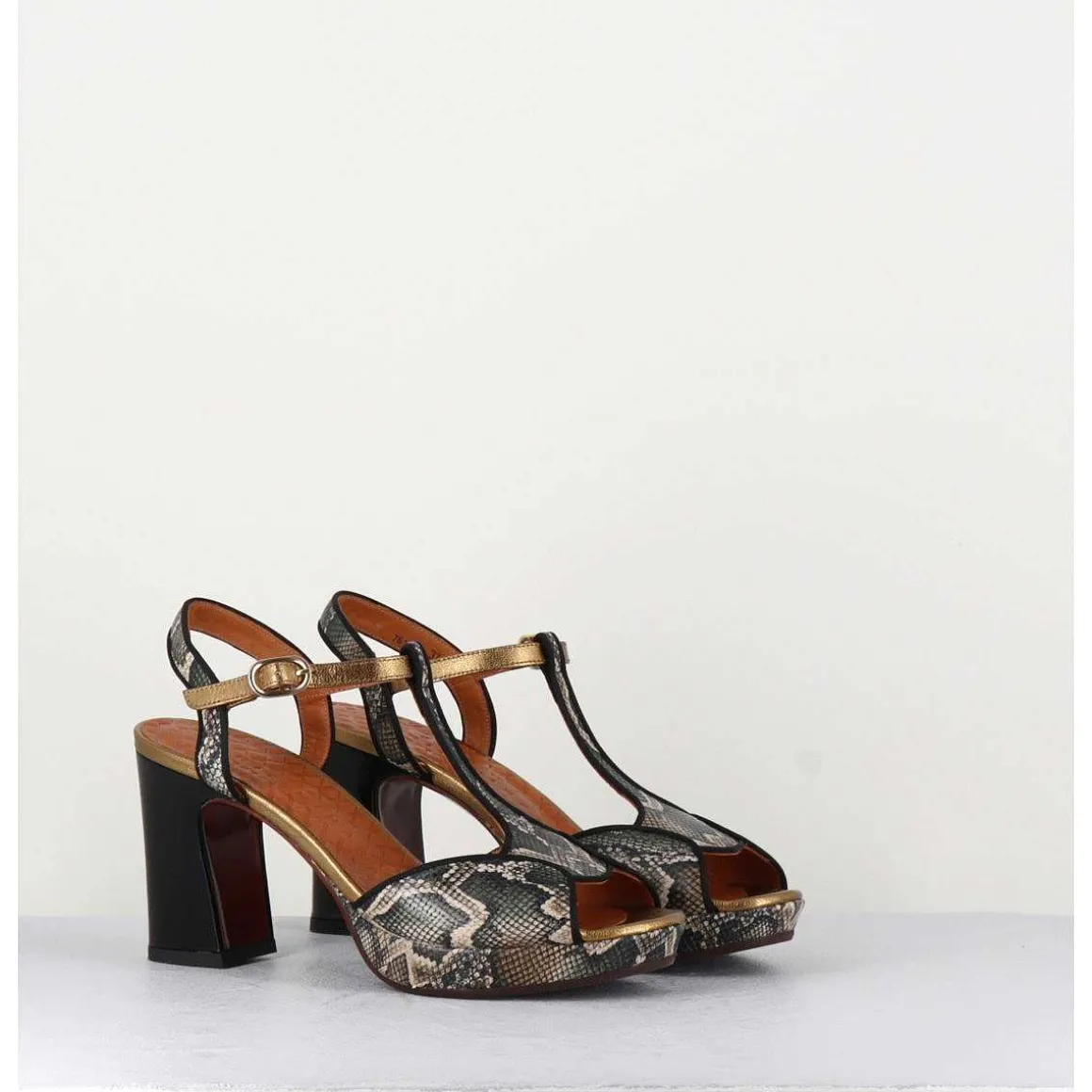 Sandales A Talon En Cuir Impression Serpent - Ki-Eduni42 Nara Mili
