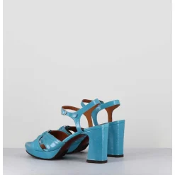 Sandales A Talon En Cuir Bleu & Bijou Argent Retro - Keloca44 Saab Blue