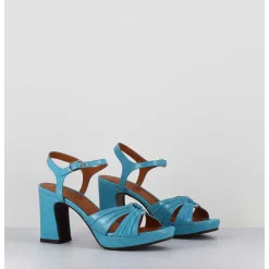 Sandales A Talon En Cuir Bleu & Bijou Argent Retro - Keloca44 Saab Blue