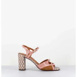 Sandales A Talon En Cuir Imprime Vintage Camel & Rose - Bindi Ferrari Pink