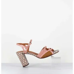 Sandales A Talon En Cuir Imprime Vintage Camel & Rose - Bindi Ferrari Pink