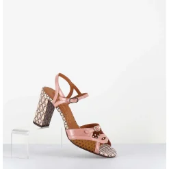 Sandales A Talon En Cuir Imprime Vintage Camel & Rose - Bindi Ferrari Pink