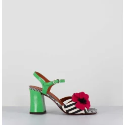 Sandales A Talon Fleur Fuchsia Motif Psyche Talon Vert - Piruca44 Metal Sun Disco