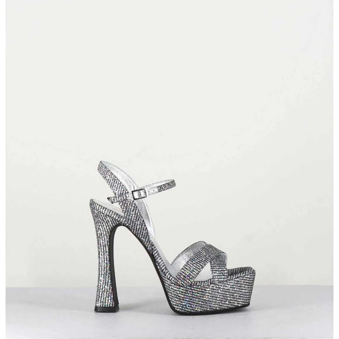 Sandales A Talon Haut Cuir Disco Print - Mira Argento