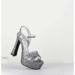 Sandales A Talon Haut Cuir Disco Print - Mira Argento