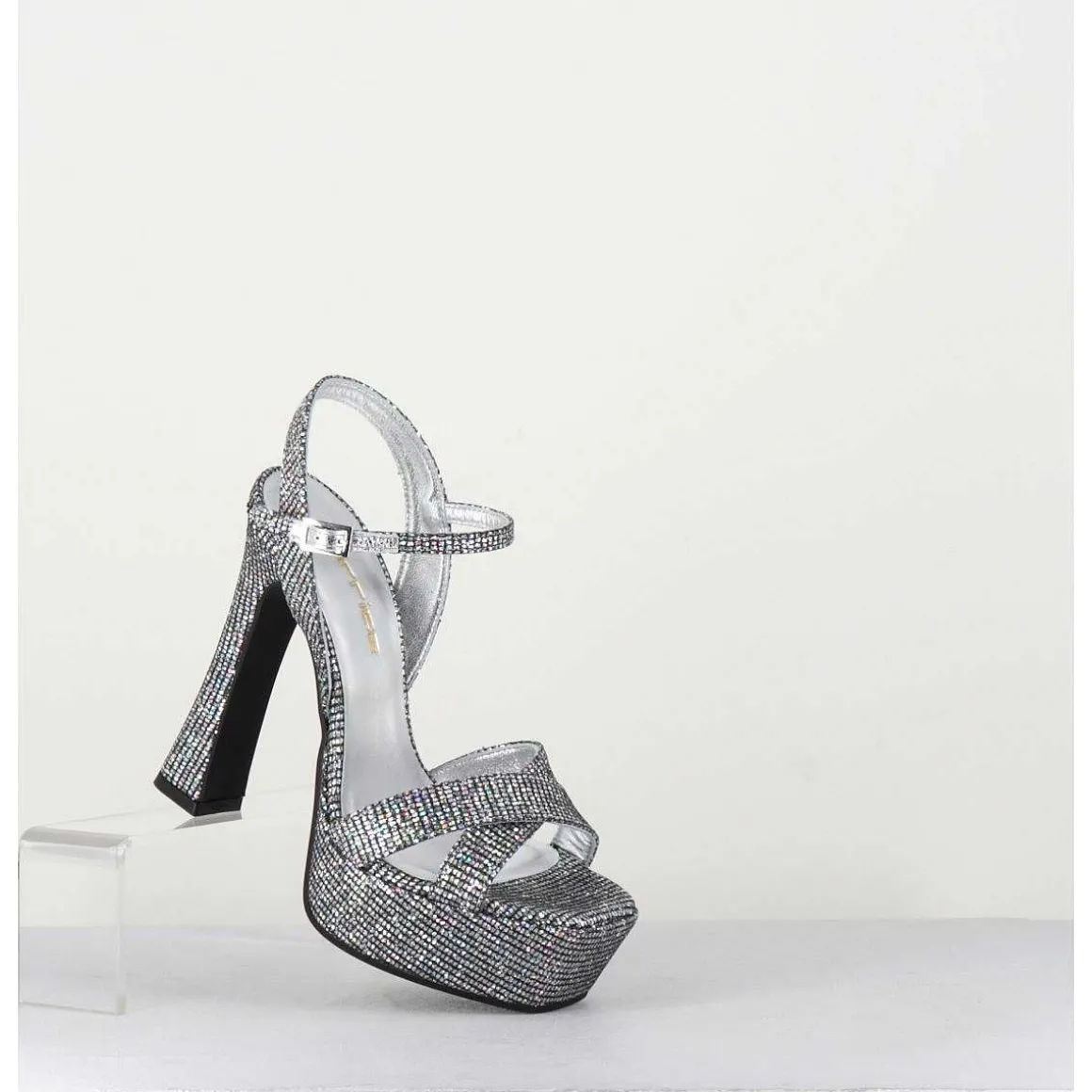 Sandales A Talon Haut Cuir Disco Print - Mira Argento