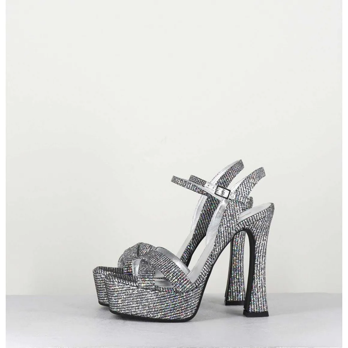 Sandales A Talon Haut Cuir Disco Print - Mira Argento