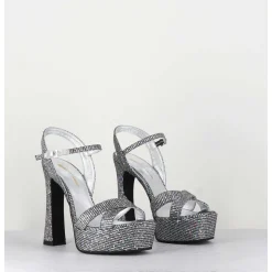 Sandales A Talon Haut Cuir Disco Print - Mira Argento
