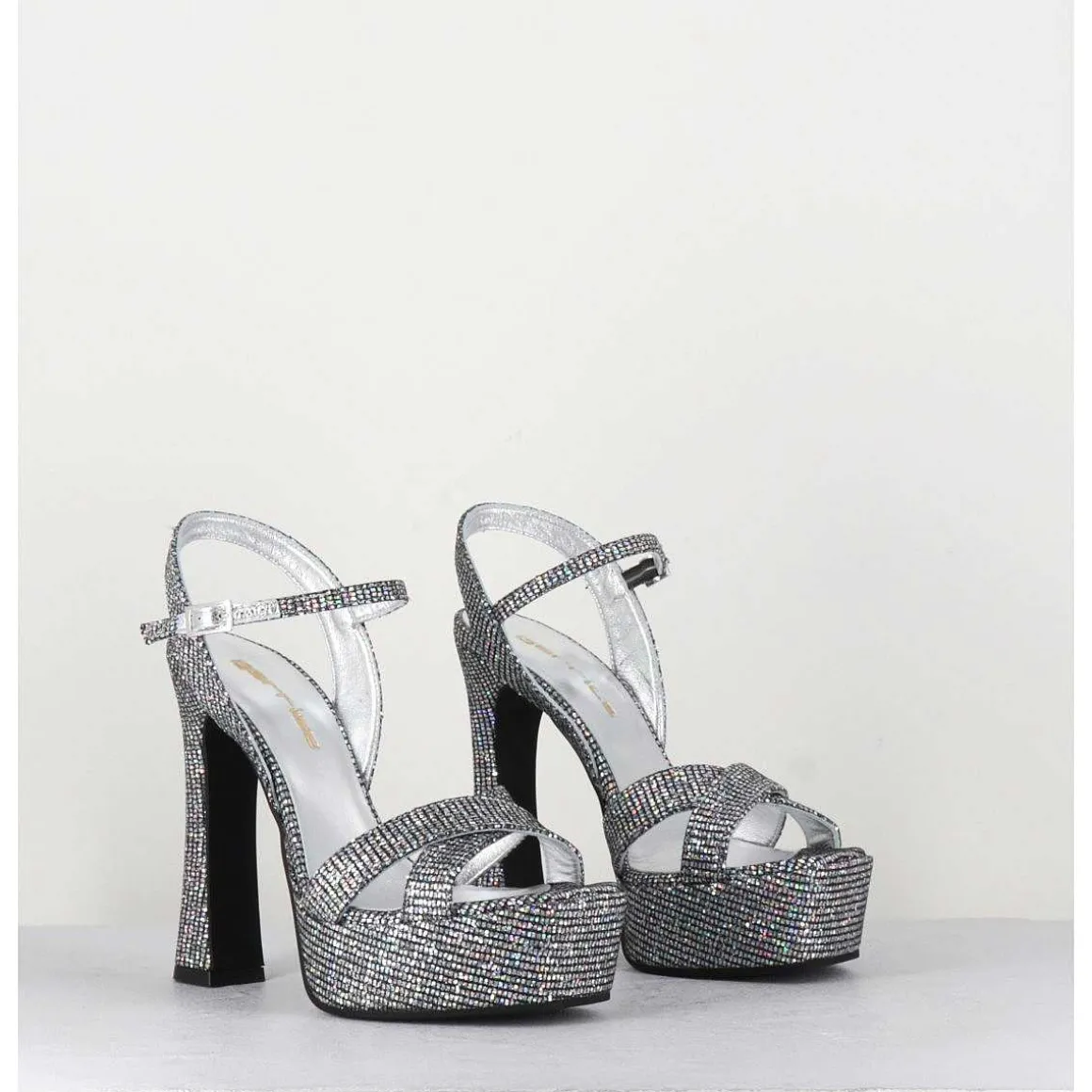 Sandales A Talon Haut Cuir Disco Print - Mira Argento