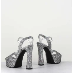 Sandales A Talon Haut Cuir Disco Print - Mira Argento