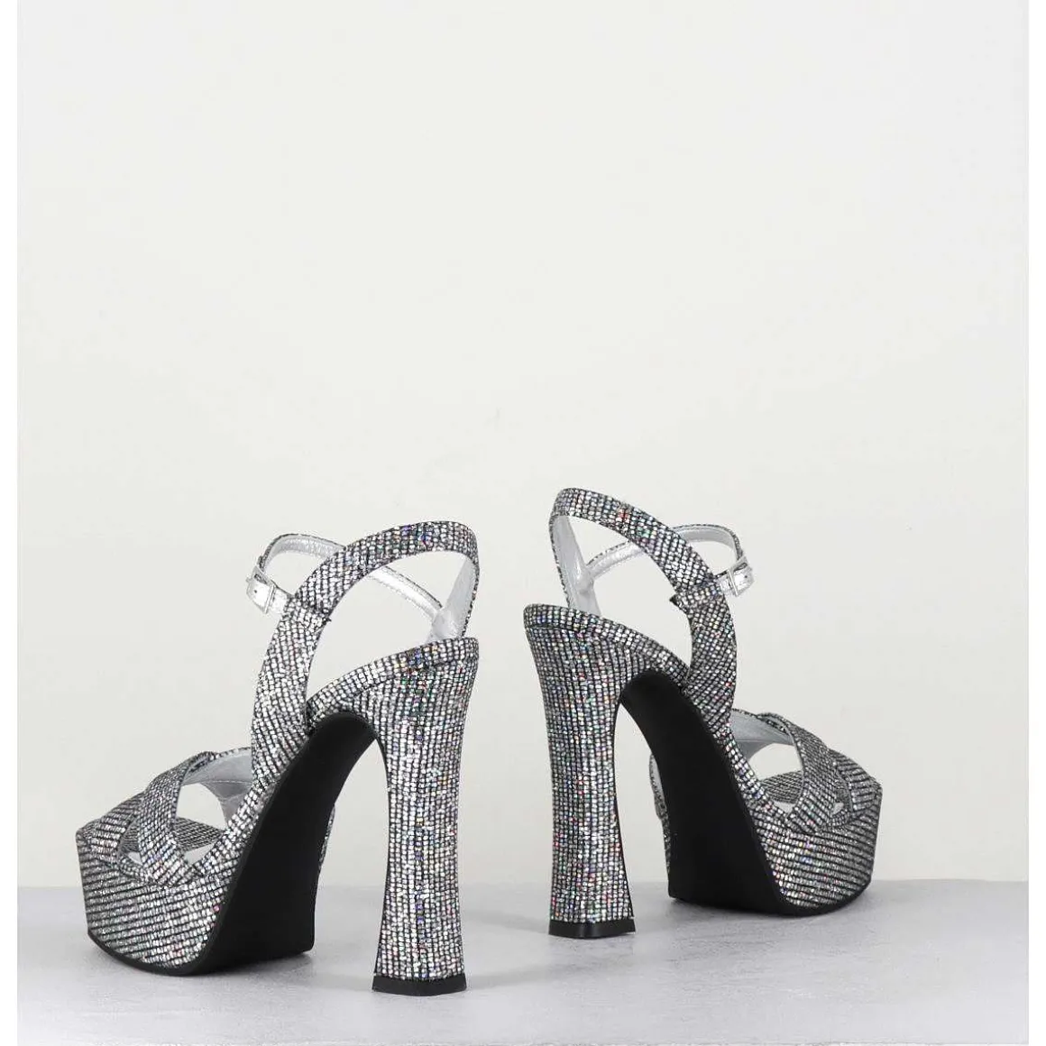 Sandales A Talon Haut Cuir Disco Print - Mira Argento