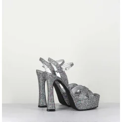 Sandales A Talon Haut Cuir Disco Print - Mira Argento