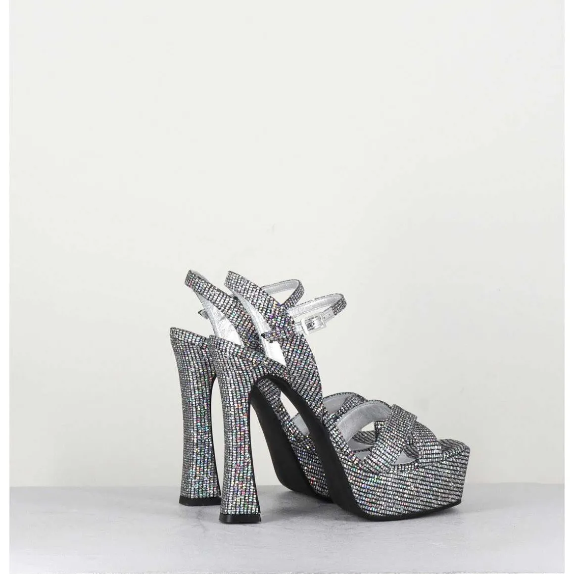 Sandales A Talon Haut Cuir Disco Print - Mira Argento