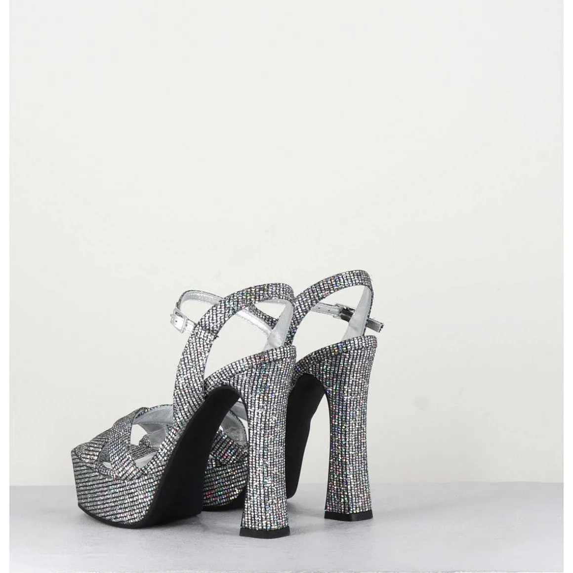 Sandales A Talon Haut Cuir Disco Print - Mira Argento