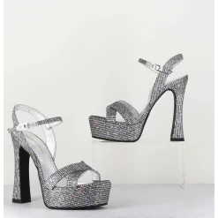 Sandales A Talon Haut Cuir Disco Print - Mira Argento