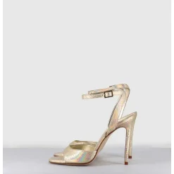 Sandales A Talon Haut Effet Ecailles Cuir Platine - Tage Viper Platino