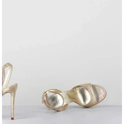 Sandales A Talon Haut Effet Ecailles Cuir Platine - Tage Viper Platino