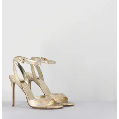 Sandales A Talon Haut Effet Ecailles Cuir Platine - Tage Viper Platino