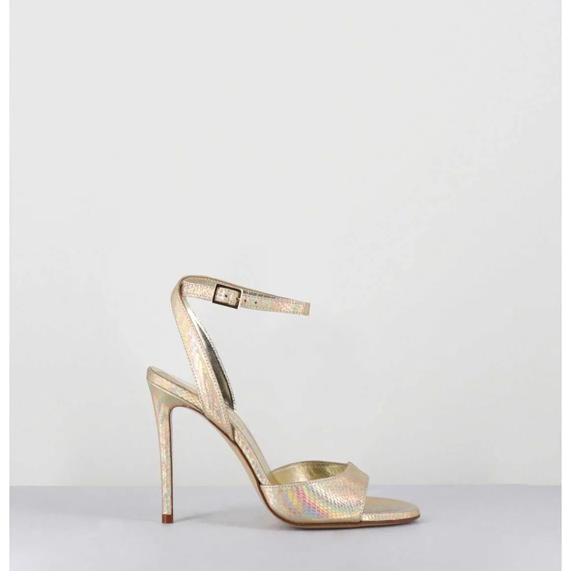 Sandales A Talon Haut Effet Ecailles Cuir Platine - Tage Viper Platino