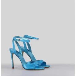 Sandales A Talon Haut Effet Ecailles Cuir Bleu - Tage Viper Turchese