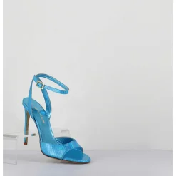 Sandales A Talon Haut Effet Ecailles Cuir Bleu - Tage Viper Turchese