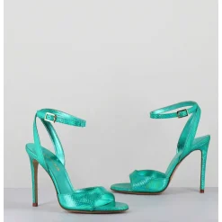 Sandales A Talon Haut Effet Ecailles Cuir Vert - Tage Vipr Smeraldo