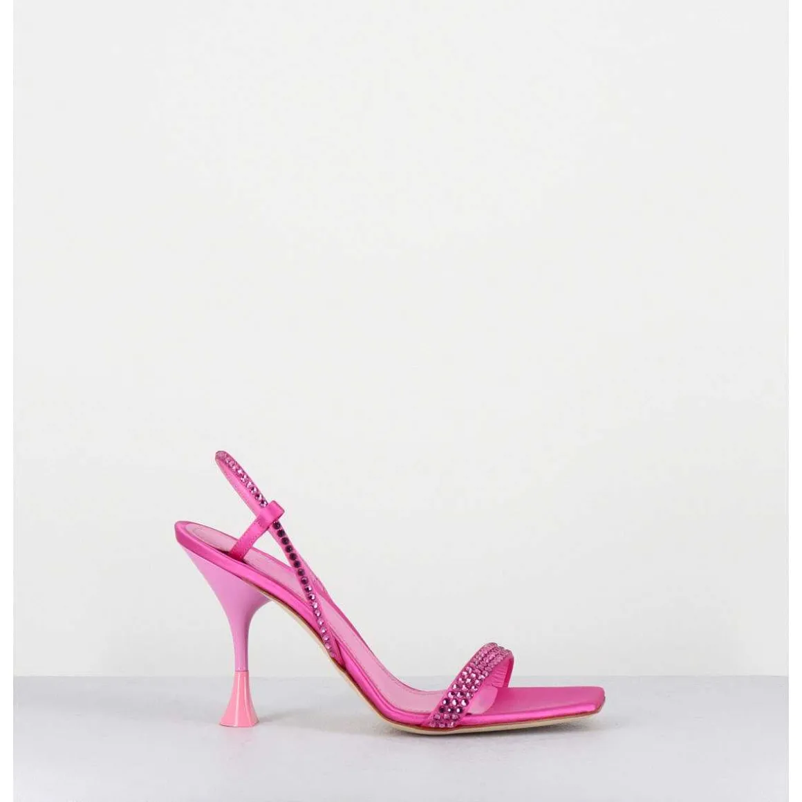 Sandales A Talon Haut Satin Rose Fuchsia & Strass - Eloise Satin Candy
