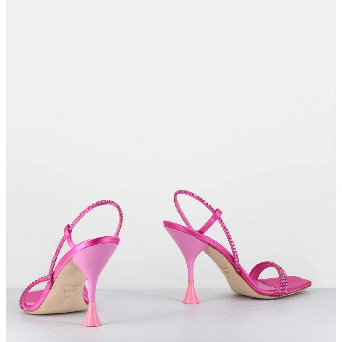 Sandales A Talon Haut Satin Rose Fuchsia & Strass - Eloise Satin Candy