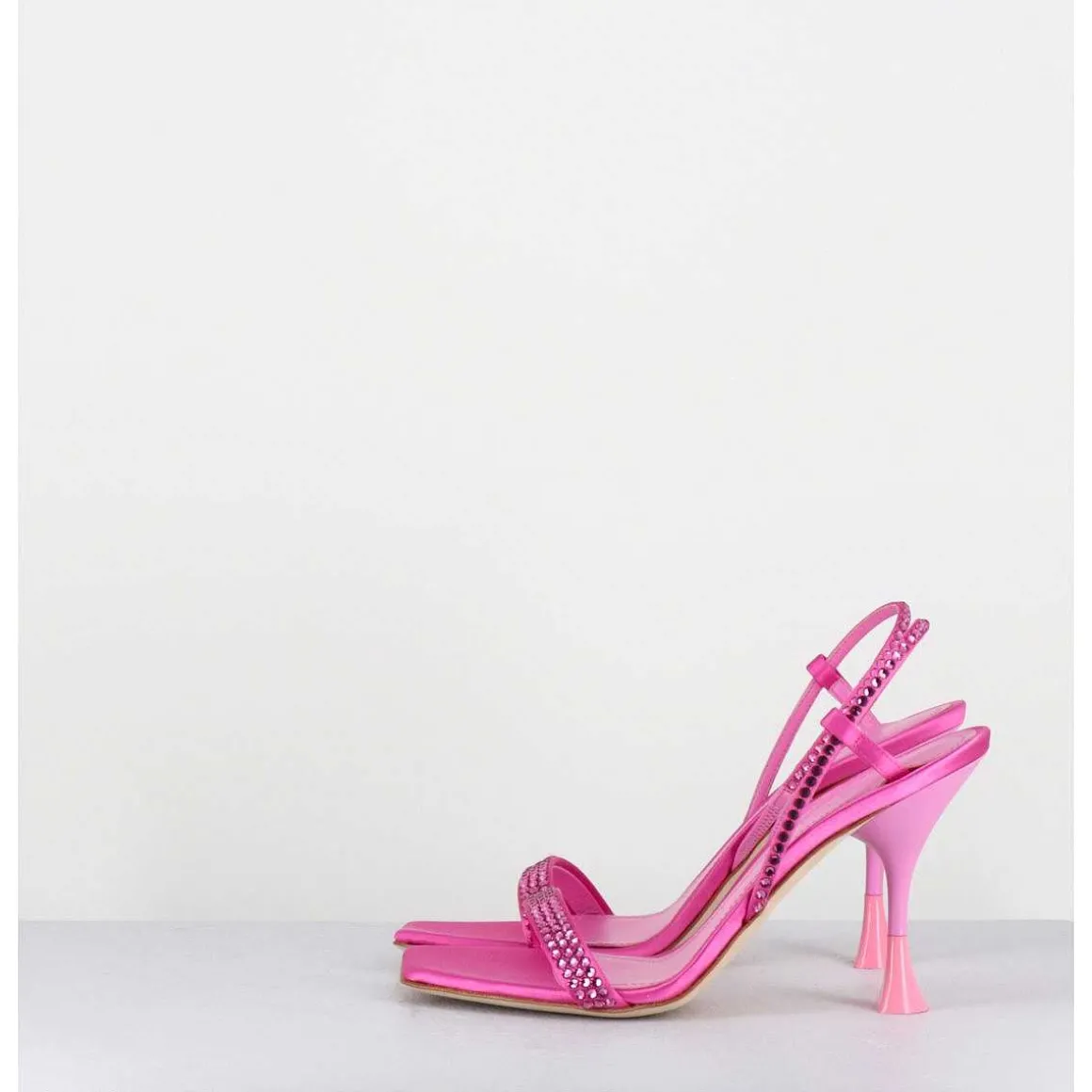 Sandales A Talon Haut Satin Rose Fuchsia & Strass - Eloise Satin Candy