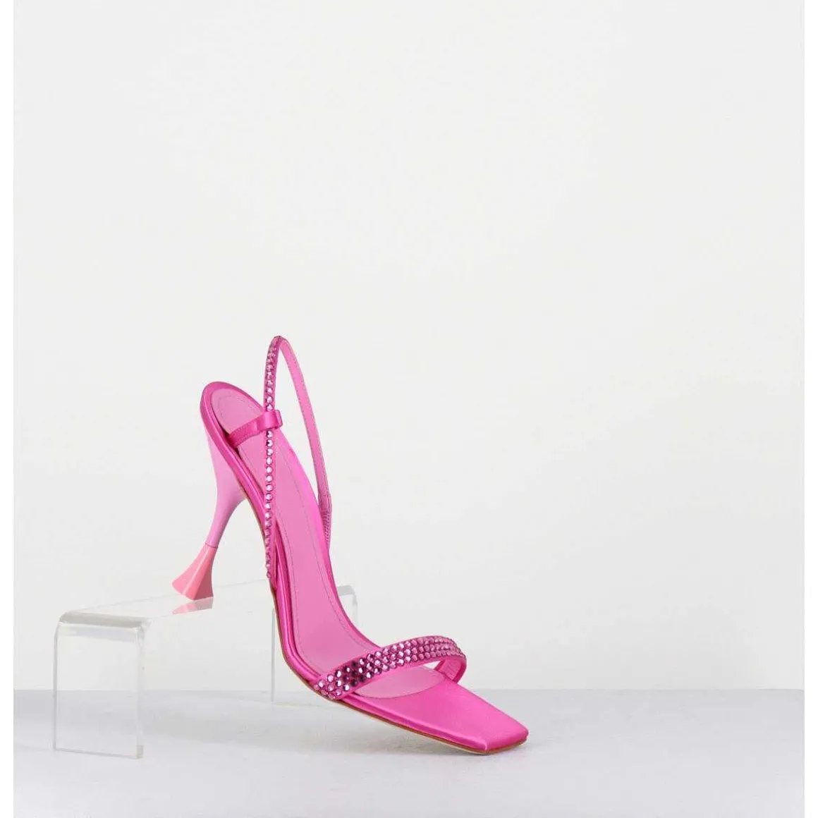 Sandales A Talon Haut Satin Rose Fuchsia & Strass - Eloise Satin Candy